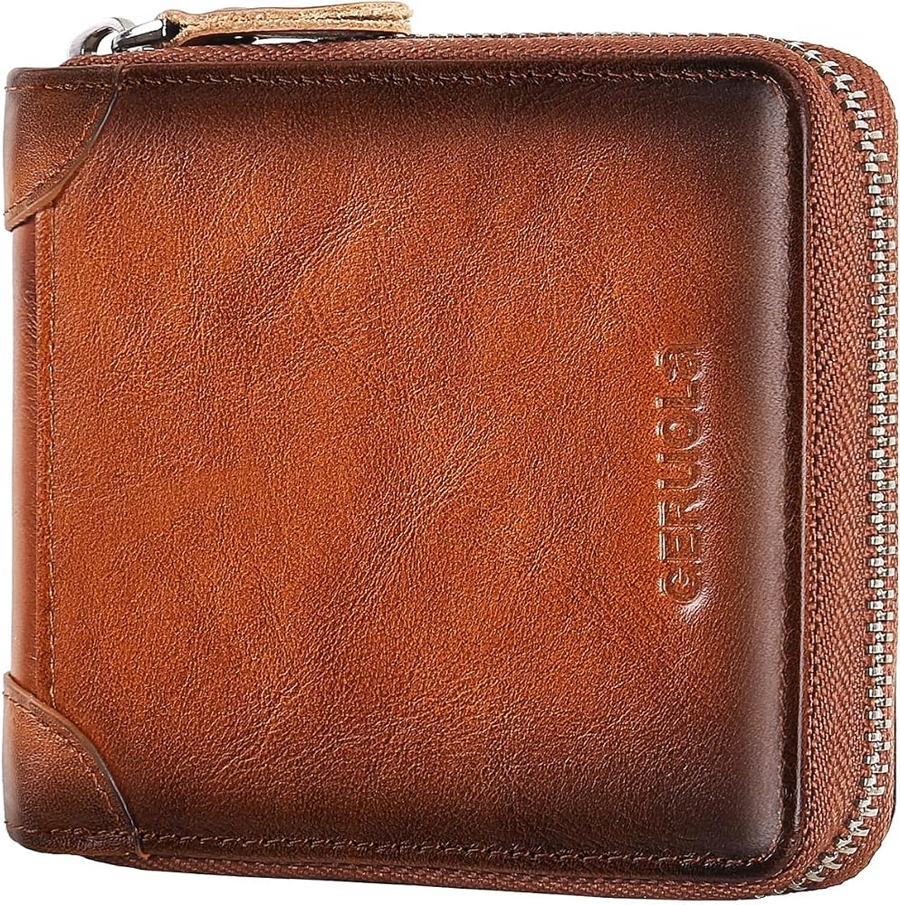 Amazon.com: GERUOLA Men's Shielded Wallet Zipper Leather Wallet